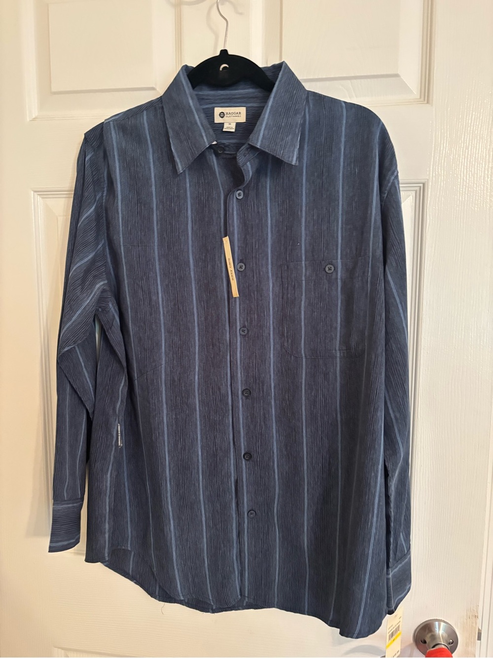 Haggar Blue Vertical Stripe Button-Down Shirt